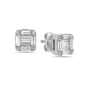 Pair of diamond stud earrings on a white background
